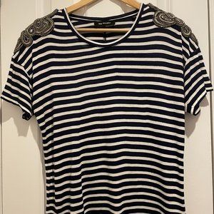 The Kooples | Striped T-shirt With Jeweled Embroidery